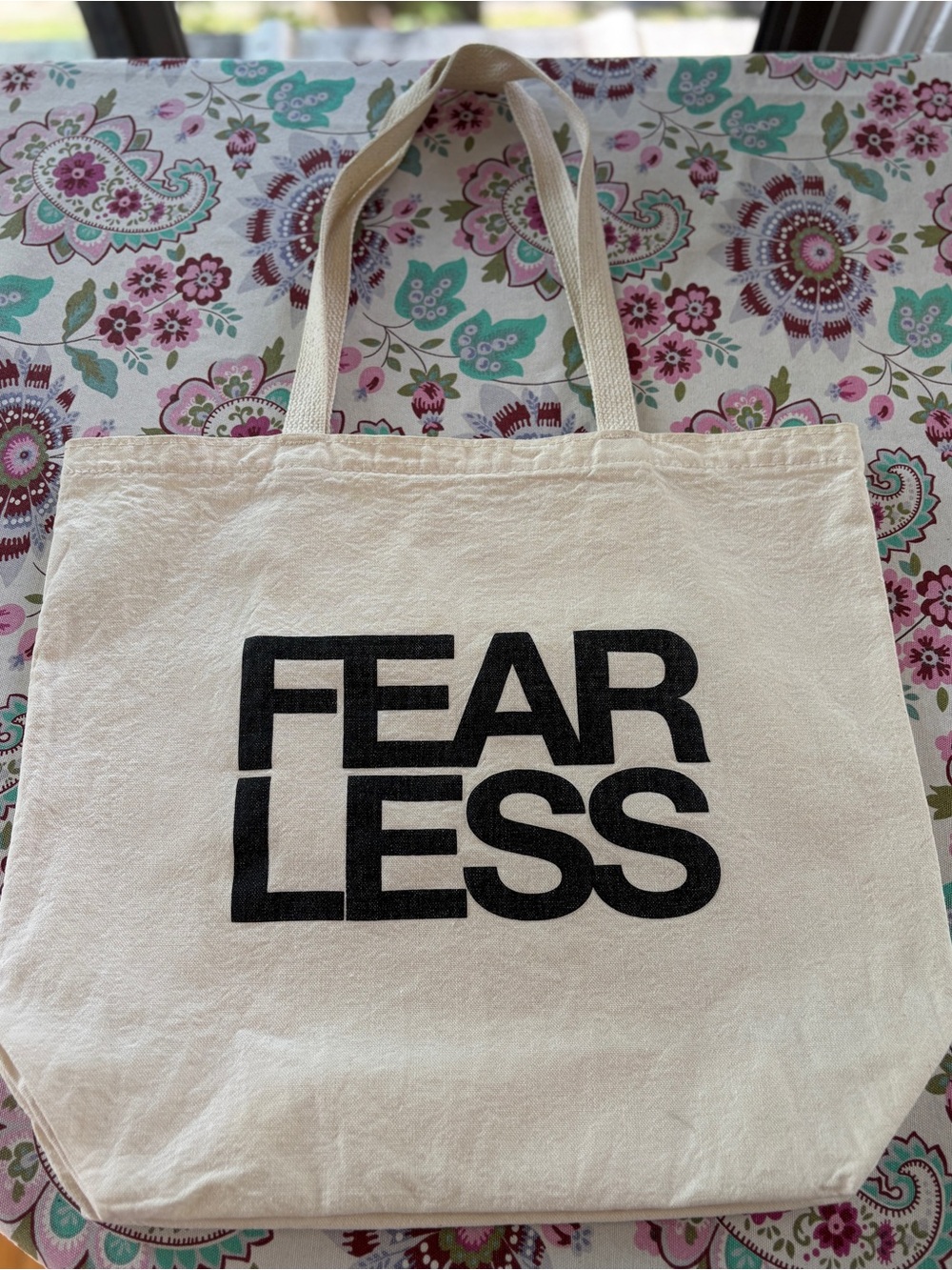 Dogeared FEARLESS Canvas Tote Bag - Cream with Black Print